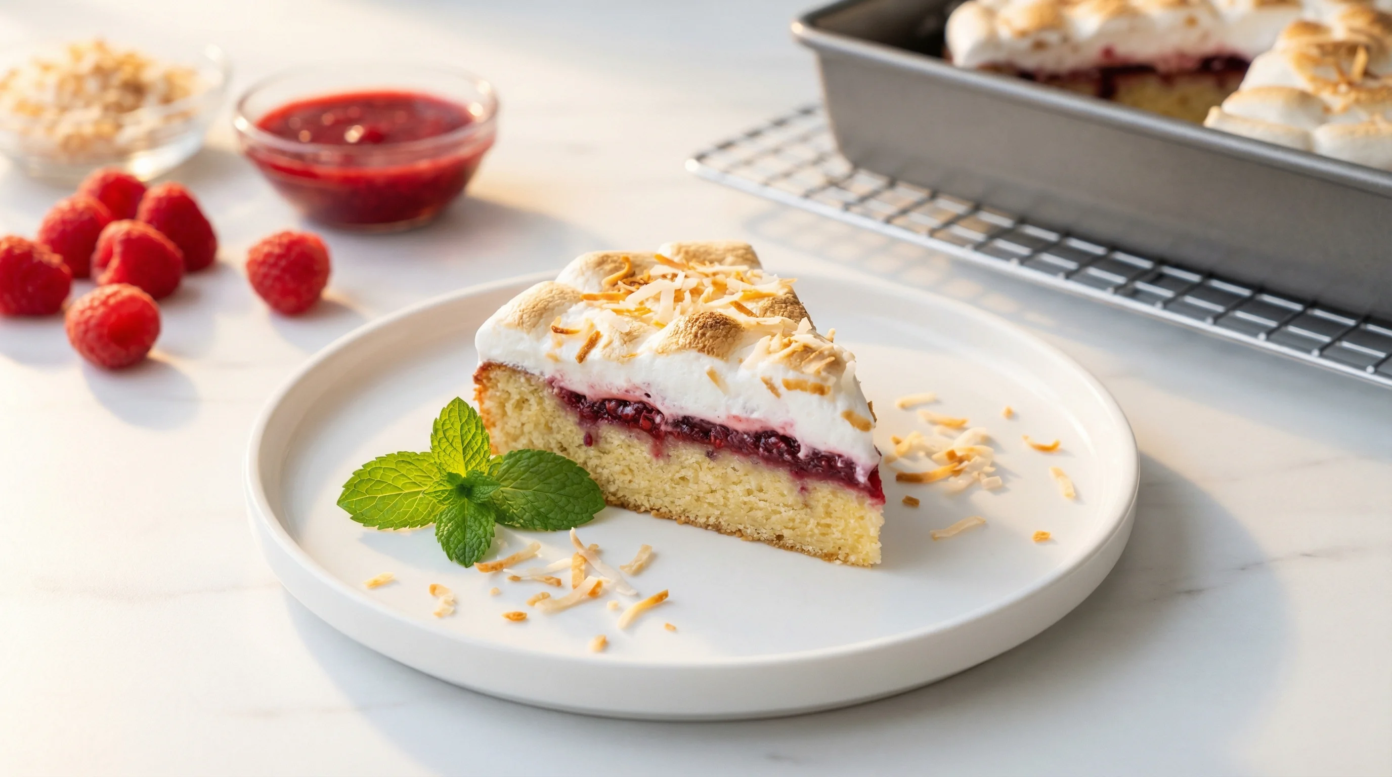 Low FODMAP Louise Cake with Coconut Marshmallow Topping - Low FODMAP Recipe